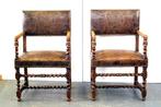 Fauteuil (2) - Set van twee stoelen - Leder, Walnoot, Antiquités & Art, Antiquités | Autres Antiquités