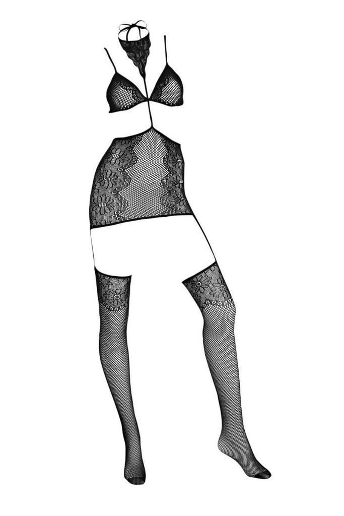 Leg Avenue kanten bh met rok en kousen zwart (intimiteit), Handtassen en Accessoires, Uiterlijk | Parfum, Nieuw, Verzenden