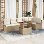 vidaXL Tuinbank Set met opslag 7 pcs Beige Poly rattan, Verzenden