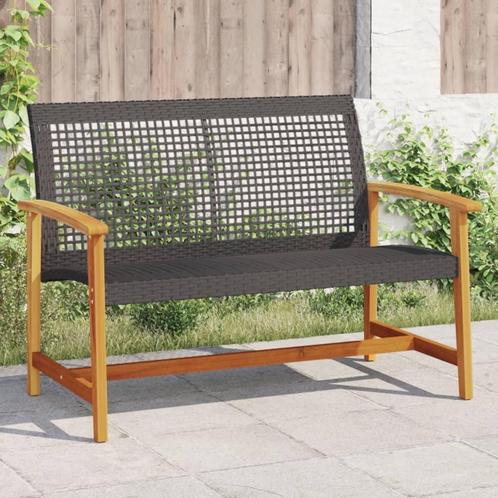 vidaXL Tuinbank 112 cm poly rattan en acaciahout zwart, Tuin en Terras, Tuinsets en Loungesets, Nieuw, Verzenden