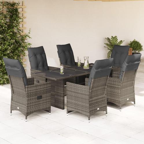 vidaXL 7-delige Bistroset met kussens poly rattan grijs, Tuin en Terras, Tuinsets en Loungesets, Nieuw, Verzenden