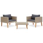 vidaXL 3-delige Loungeset met kussens poly rattan beige, Tuin en Terras, Verzenden, Nieuw, Loungeset