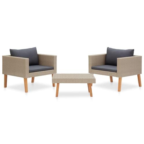 vidaXL 3-delige Loungeset met kussens poly rattan beige, Tuin en Terras, Tuinsets en Loungesets, Loungeset, Nieuw, Verzenden