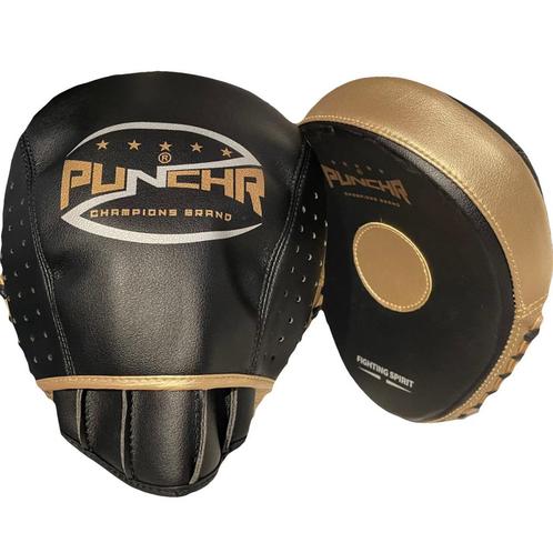 PunchR™ Pro Boxing Hand Pads HPQ3 Curved Zwart Goud, Sports & Fitness, Sports de combat & Self-défense, Envoi