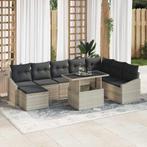 vidaXL Tuinbank Set 9 pcs Lichtgrijs Poly riet, poedercoated, Tuin en Terras, Verzenden, Nieuw