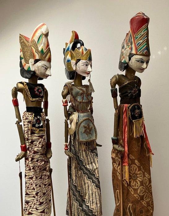 3 Wayang Golek poppen - Indonesië, Antiek en Kunst, Kunst | Niet-Westerse kunst