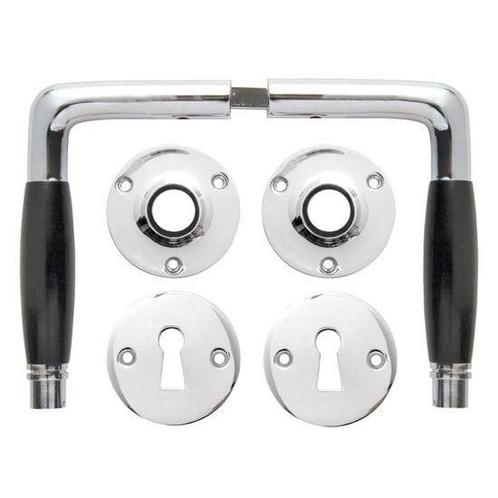 Deurklink set - Deco glanzend nikkel met ronde sleutelroz..., Doe-het-zelf en Bouw, Hang- en Sluitwerk, Klink of Kruk, Nieuw, Koper of Messing