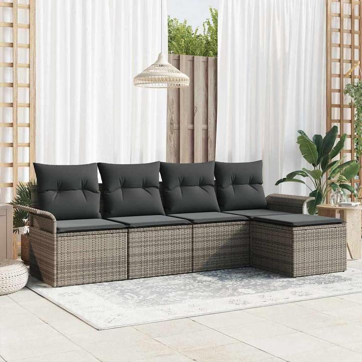 vidaXL Tuinbank Set met kussen met opslag 5 pcs Grijs Poly, Tuin en Terras, Tuinsets en Loungesets, Nieuw, Verzenden