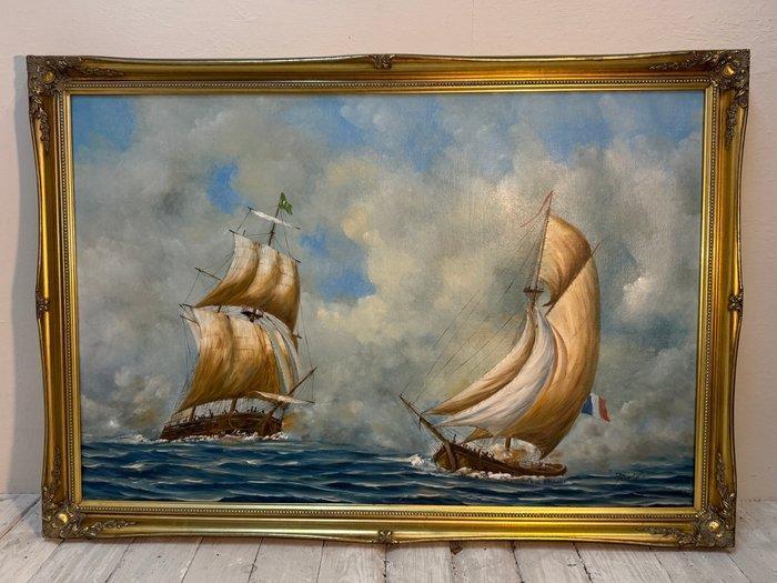 Europese school (XX) - Naval Battle at Sea, Antiek en Kunst, Kunst | Schilderijen | Klassiek