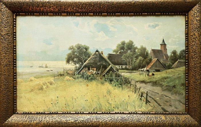 Walter Moras (1856-1925) - Landschap met boerderij bij een, Antiek en Kunst, Kunst | Schilderijen | Klassiek