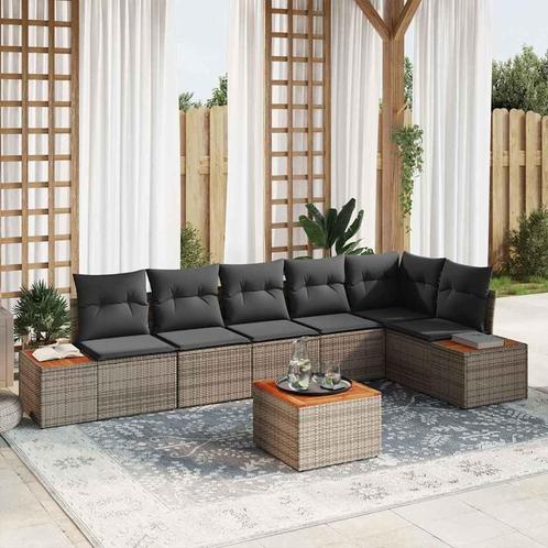 vidaXL Tuinbank Set met kussen 7 pcs Grijs Poly rattan, Tuin en Terras, Tuinsets en Loungesets, Nieuw, Verzenden
