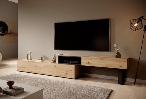 TV-Meubel mat zwart 215x43x31 uitschuifbaar tot 300 cm, Maison & Meubles, Armoires | Mobilier de télévision, Envoi