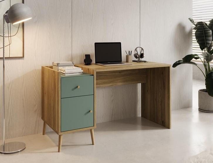Meubella bureau eiken groen 140 cm | Werkplek | 1 lade, Huis en Inrichting, Bureaus, Nieuw, Verzenden
