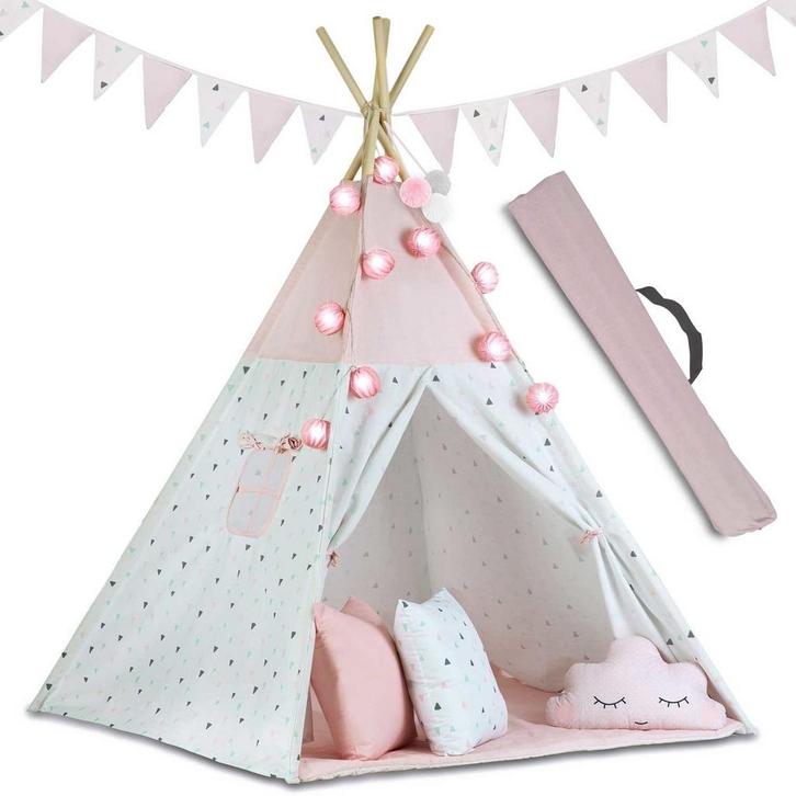 Premium Tipi Speeltent - Roze katoen met comfortabele mat..., Kinderen en Baby's, Speelgoed | Speeltenten, Nieuw, Ophalen of Verzenden