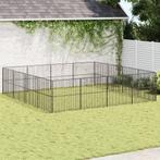 vidaXL Hondenkennel 16 panelen gepoedercoat staal zwart, Dieren en Toebehoren, Verzenden, Nieuw