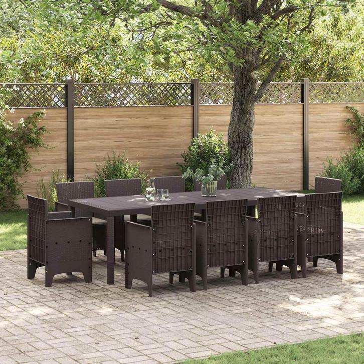 vidaXL Tuin Eettafel Set 11 pcs Bruin Polypropyleen, Jardin & Terrasse, Ensembles de jardin, Envoi