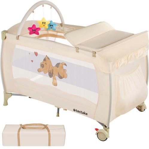 tectake Reisbed hondje 132x75x104cm met commode en tas - bei, Kinderen en Baby's, Babywiegjes en Ledikanten, Verzenden
