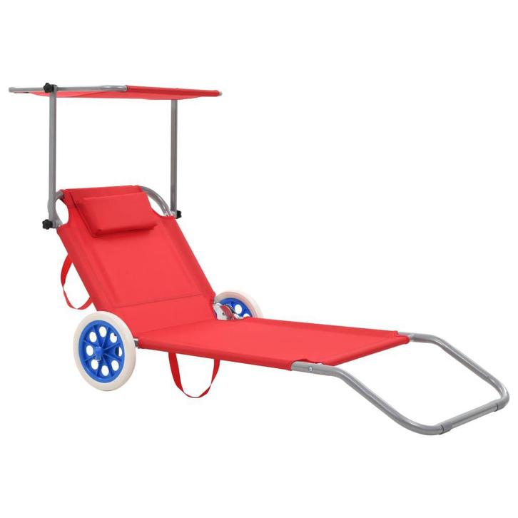 Stalen Ligbed Rood met Luifel | Retour Deal, Tuin en Terras, Ligbedden, Nieuw, Metaal, Verzenden