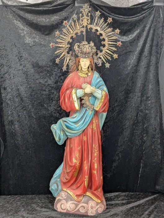 Beeld, Madonna mit Strahlenkranz - 110 cm - Hout, Metaal,, Antiquités & Art, Art | Art non-occidental