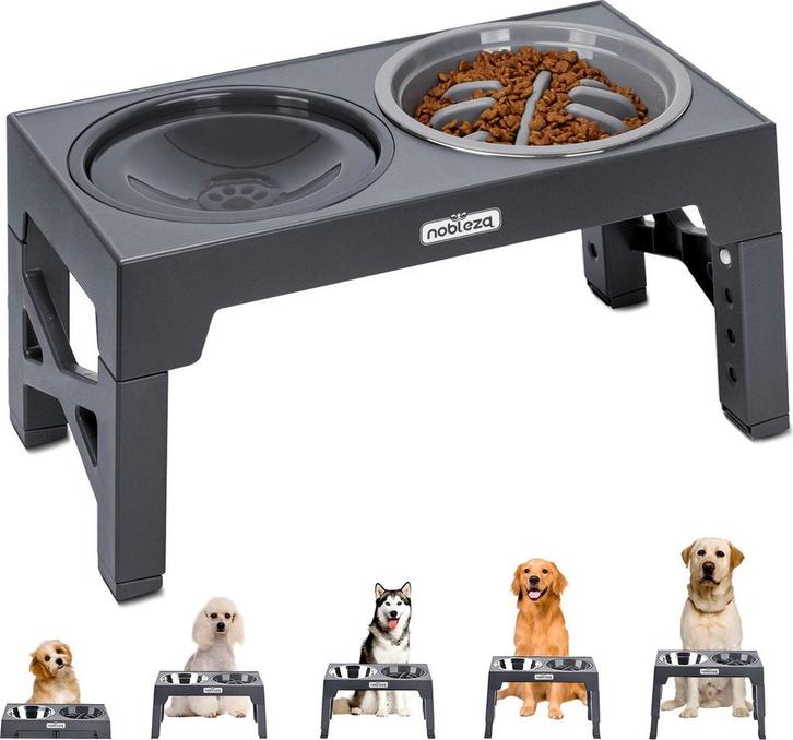 Voerbak Hond - Drinkbak Hond - 7,5-31 cm Hoog - Grijs - Nobl, Animaux & Accessoires, Nourriture & Bols pour chiens, Envoi