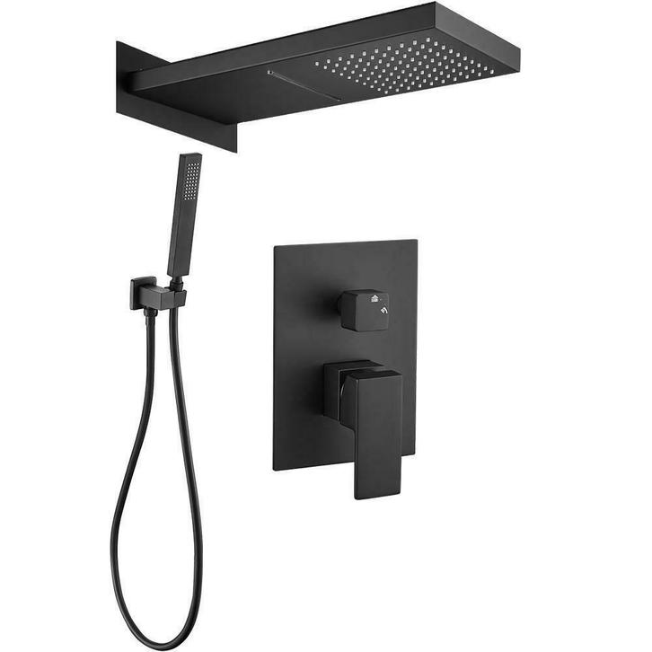 Luxe inbouw regendouche set mat zwart met muursteun KORTING, Doe-het-zelf en Bouw, Sanitair, Douche, Nieuw, Verzenden