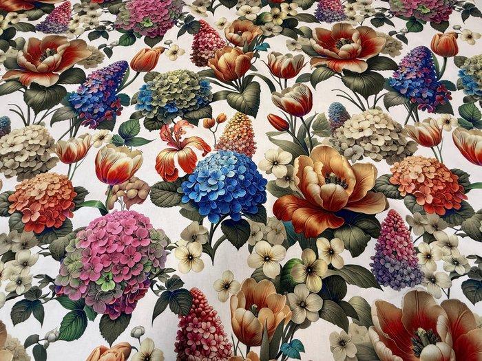 Botanische explosie – Triomf van bloemen op woonkatoen. -, Antiek en Kunst, Antiek | Tapijten, Tafelkleden en Textiel