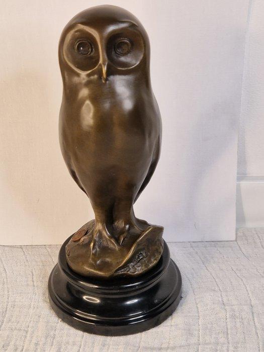 J.B. - Beeld, Bronzen uil op marmeren voet milo - 26 cm -, Antiek en Kunst, Curiosa en Brocante