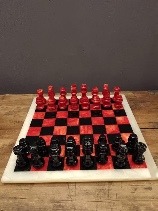 Schaakspel - alabaster, Antiquités & Art, Curiosités & Brocante