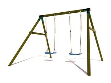 Veiling - Houten dubbele schommel met 2 kunststof schommels beschikbaar voor biedingen