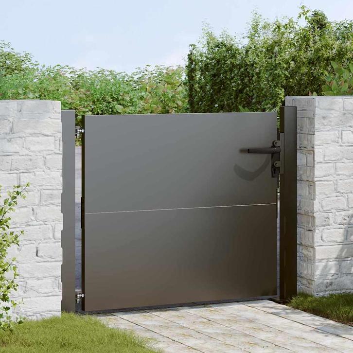 vidaXL Tuinpoort Zwart 105 x 100 cm Poedercoated staal, Tuin en Terras, Tuinpoorten, Nieuw, Verzenden