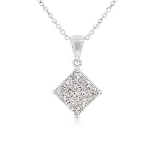 Collier - 18 carats Or blanc -  0.96ct. tw. Diamant, Handtassen en Accessoires, Kettingen