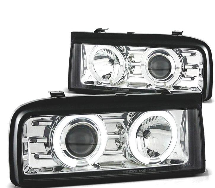 PHARES POUR VOLKSWAGEN VW CORRADO 88-95 ANGEL EYES CHROMÉ, Auto-onderdelen, Verlichting, Verzenden