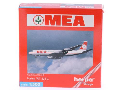 Schaal 1:500 Herpa 511674 MEA Boeing 707-323C Reg. OD-AHE..., Hobby en Vrije tijd, Modelbouw | Vliegtuigen en Helikopters, Zo goed als nieuw