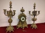 Klok en garnituur set  (3) Napoleon III - Verguld brons -, Antiek en Kunst, Antiek | Klokken