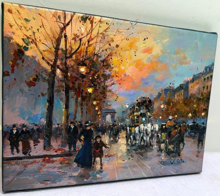 Walter Sita (XX) - Paris - Champs Elysées  Arc de Triomphe, Antiek en Kunst, Kunst | Schilderijen | Klassiek