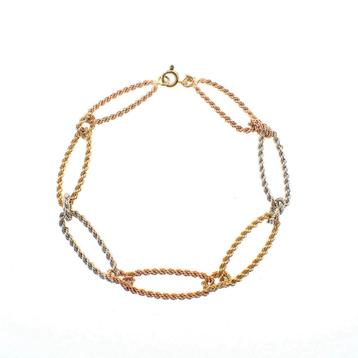 Tricolor gouden schakel armband | 21 cm (unieke armband) beschikbaar voor biedingen