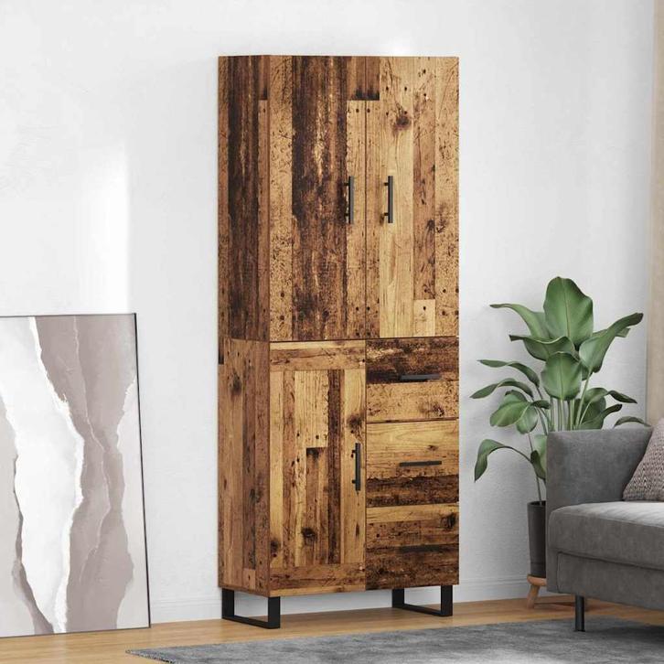 vidaXL Highboard met lade 2 pcs Oud Hout Gefabriceerd Hout, Huis en Inrichting, Kasten | Dressoirs, Nieuw, Verzenden