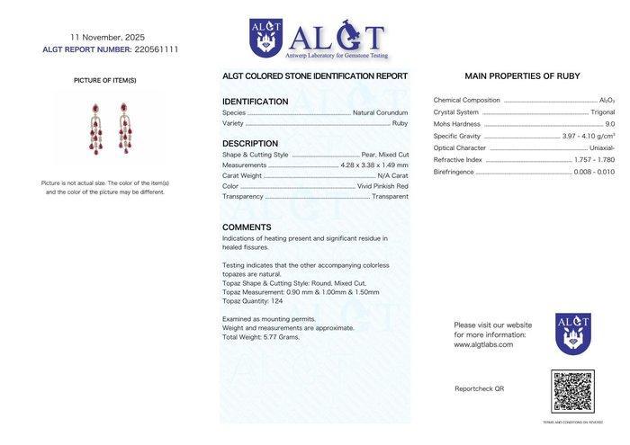 Zonder minimumprijs - Oorbellen Zilver - Ruby -, Handtassen en Accessoires, Oorbellen