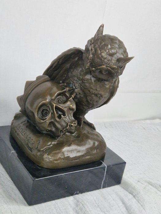 J.B. CLESINCER - Beeld, Bronzen uil met schedel gesigneerd, Antiek en Kunst, Curiosa en Brocante