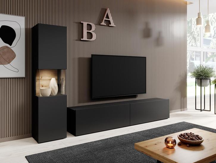 Meubella | Wandmeubel mat zwart Set van 2 TV-Meubel, Huis en Inrichting, Kasten | Wandmeubels, 25 tot 50 cm, Nieuw, 150 tot 200 cm