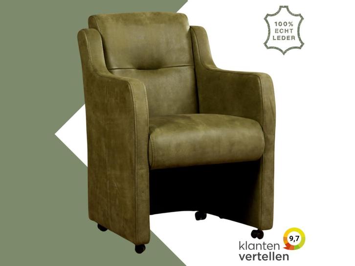 Leren eetkamerstoel Mass - Kenia Olive (olijf) - Met, Huis en Inrichting, Stoelen, Overige kleuren, Eén, Nieuw, Leer, Ophalen of Verzenden