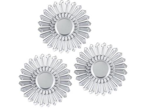 Veiling - Sierspiegel zon 3 stuks ronde hangspiegels zilver, Huis en Inrichting, Woonaccessoires | Spiegels, Nieuw