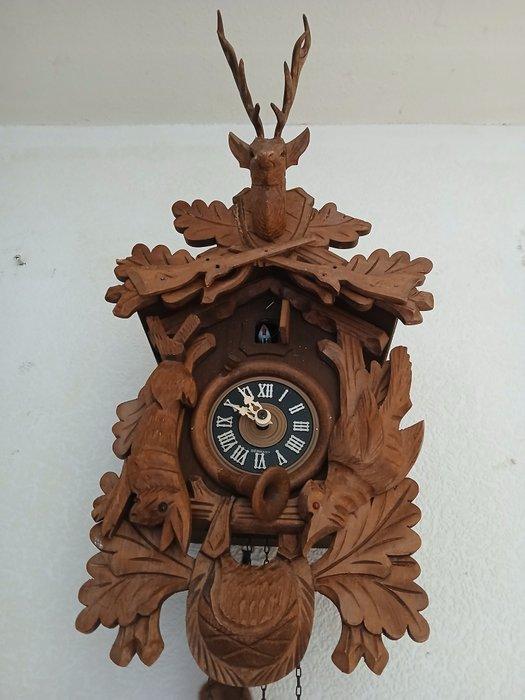 Pendule à coucou - August Schwer, Karlruhe - - Tilleul -, Antiquités & Art, Curiosités & Brocante