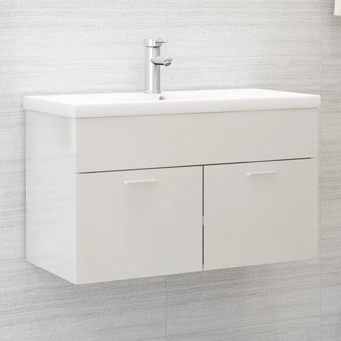 vidaXL Wastafelkast 80x38,5x46 cm bewerkt hout hoogglans wit, Huis en Inrichting, Badkamer | Badkamermeubels, Nieuw, Verzenden