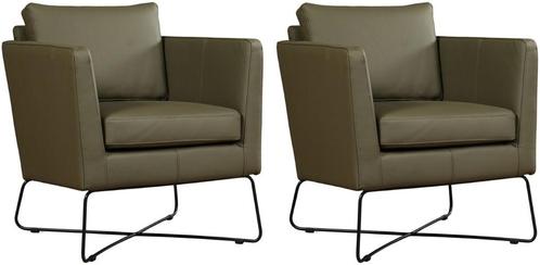 Set van 2 Olijfgroene leren moderne design stoels - Toledo, Huis en Inrichting, Fauteuils, 50 tot 75 cm, 75 tot 100 cm, Nieuw