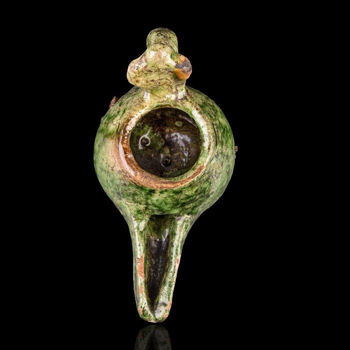 Seljuk Groene glazuur aardewerken olielamp (Zonder, Antiek en Kunst, Antiek | Overige Antiek