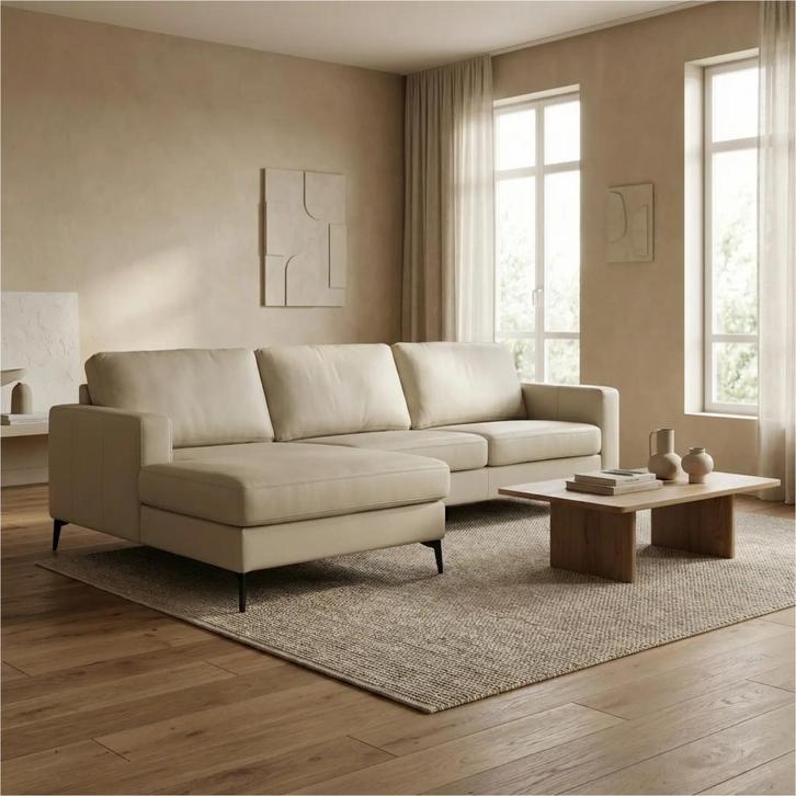 Leren hoekbank Match - 2 zits + longchair, Huis en Inrichting, Zetels | Zetels, 200 tot 250 cm, 75 tot 100 cm, Nieuw, Leer, Ophalen of Verzenden