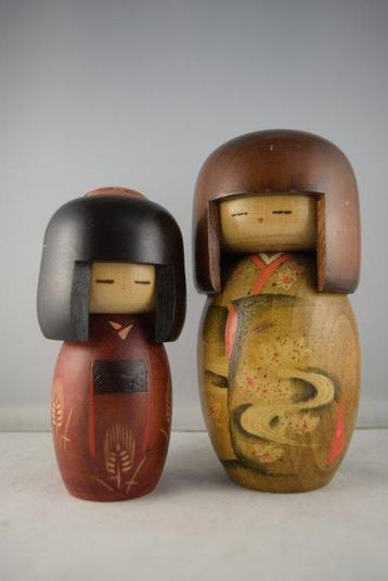 Een paar hoogwaardige Kokeshi-poppen - Hout - Japan - Shwa