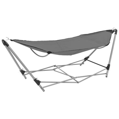 vidaXL Hangmat met inklapbare standaard grijs, Tuin en Terras, Hangmatten, Nieuw, Verzenden
