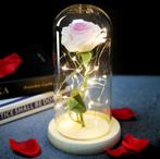 Kunst Roos in Glazen Stolp met Verlichting - Zijden Rozen, Huis en Inrichting, Woonaccessoires | Kunstplanten en Kunstbloemen